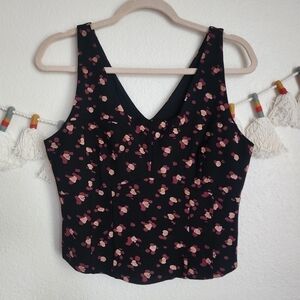 Cabi Lean Floral Tank Top Corset Crop Top Sleeveless Minimalist Boho Chic M